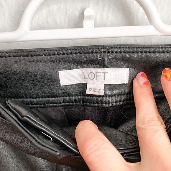 ANN TAYLOR LOFT BELTED SLIM TAPER PANTS BLACK Faux Leather Women’s 12 Belted - Picture 7 of 9